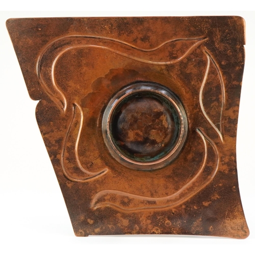 405 - Sam Fanaroff 2014 stylized copper shallow bowl inset with quartz cabochons, SF 2014 stamped to base,... 