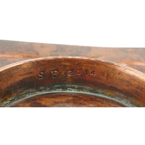 405 - Sam Fanaroff 2014 stylized copper shallow bowl inset with quartz cabochons, SF 2014 stamped to base,... 