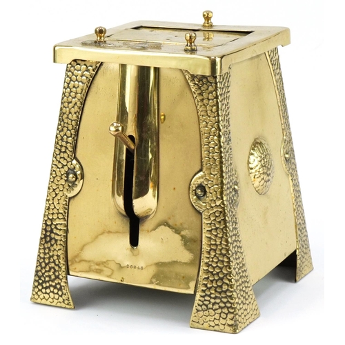 2241 - Arts & Crafts brass cigarette dispenser inset with Ruskin cabachon, patent applied for and numbers t... 