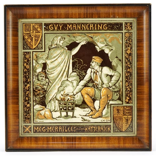 237 - Minton's ceramic tile by Guy Mannering mounted in a wooden frame, 20cm x 20cm