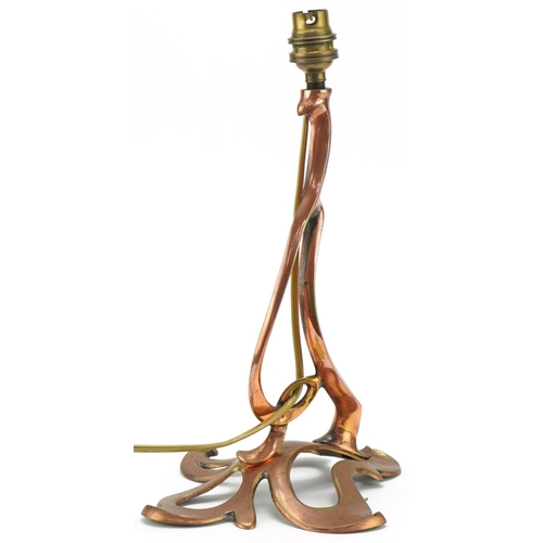 139 - Arts & Crafts stylized copper lampbase, 30cm high