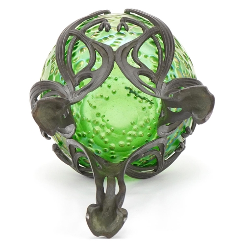 508 - Loetz style Art Nouveau glass vase in a naturalistic metal frame, 27cm high