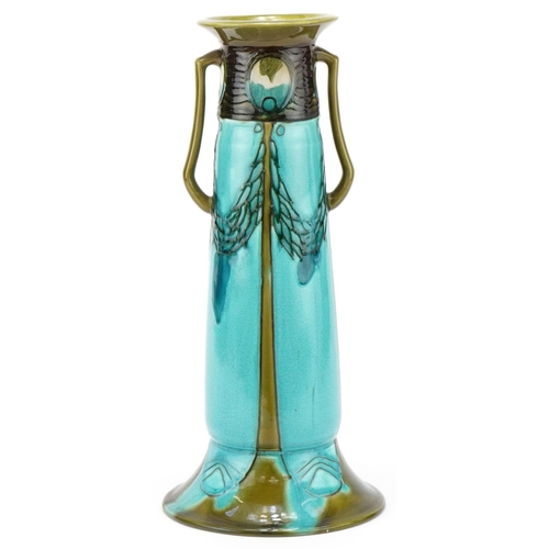 192 - Minton's Secessionist stylized turquoise vase Number 1, impressed marks to base, 30cm high