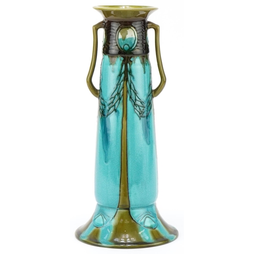 192 - Minton's Secessionist stylized turquoise vase Number 1, impressed marks to base, 30cm high