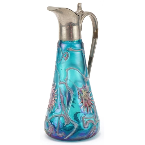 506 - Art Nouveau Pallme König glass claret jug  with stylized decoration, 28cm high