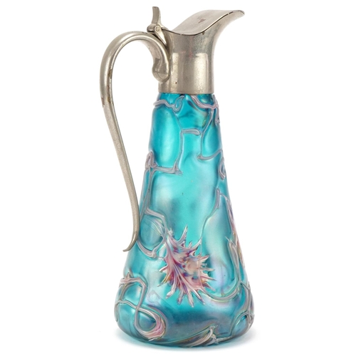 506 - Art Nouveau Pallme König glass claret jug  with stylized decoration, 28cm high