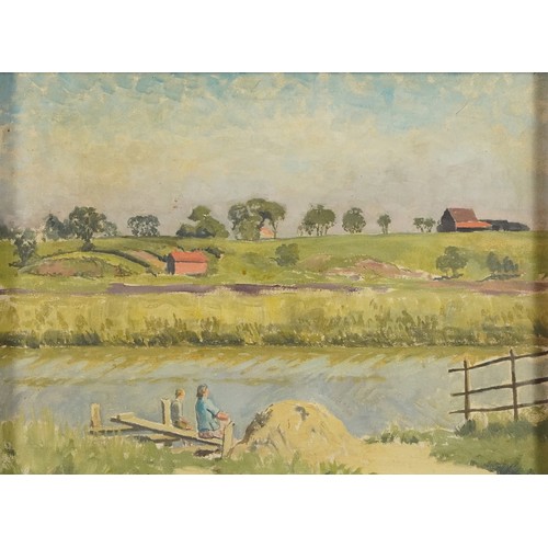 1158 - River landscpes, two oil on boards, each inscribed Colonel F Beddington verso, framed, the largest 4... 