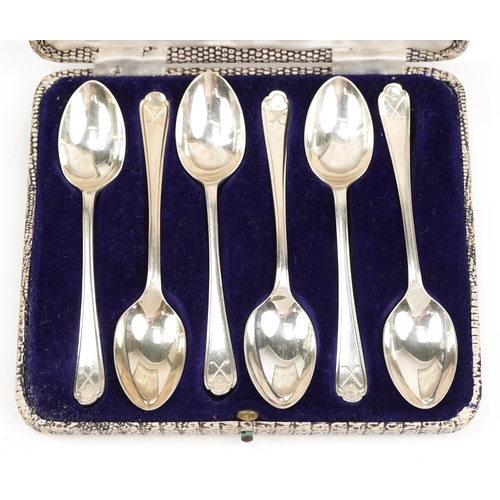 1342 - Two sets of six silver teaspoons with fitted cases including a set of six golfing interest, the larg... 