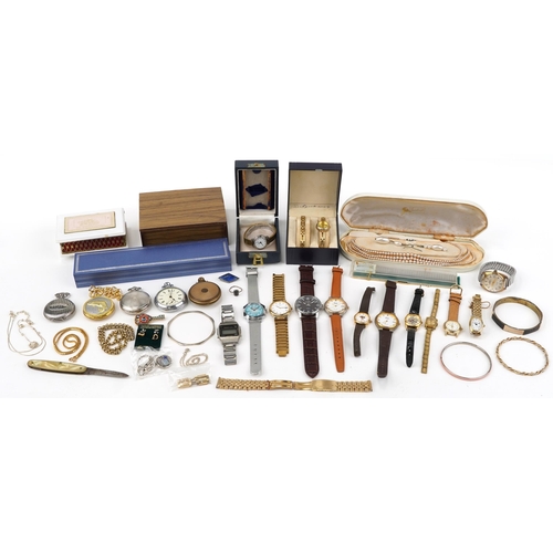 3572 - Vintage and later jewellery and wristwatches, some silver, including brooches, simulated pearl neckl... 