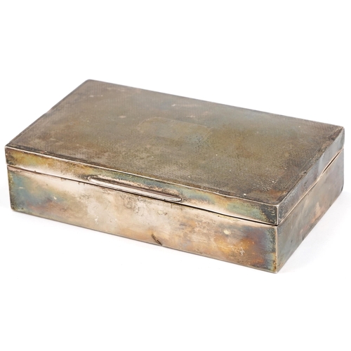 1080 - E & N Speak, Art Deco silver cigar box with engine turned lid, Birmingham 1937, 4cm H x 16cm W x 9cm... 