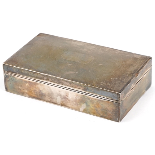 1080 - E & N Speak, Art Deco silver cigar box with engine turned lid, Birmingham 1937, 4cm H x 16cm W x 9cm... 