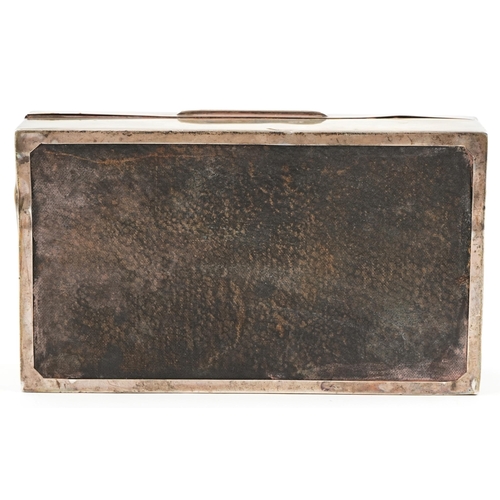 1080 - E & N Speak, Art Deco silver cigar box with engine turned lid, Birmingham 1937, 4cm H x 16cm W x 9cm... 