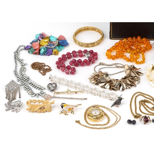 3571 - Antique and later jewellery, some silver, including a pair of ruby flower head earrings, pearl brace... 