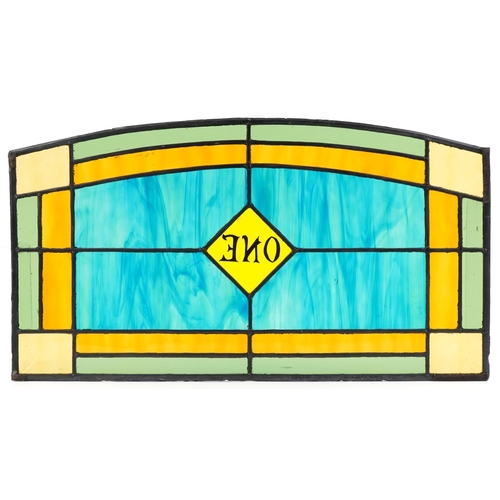 1382 - Large leaded stained glass panel numbered 1, 80cm x 45cm