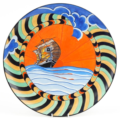 327 - Charlotte Rhead for Wood & Sons sailing ship charger numbered 1876 to the reverse, 46cm in diameter