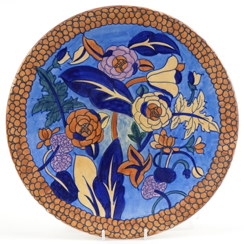 304 - Charlotte Rhead for Bursley Ware Peony pattern charger numbered 1432 to the reverse, 36cm in diamete... 