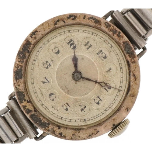 3306 - Silver ladies manual wind wristwatch having silvered dial with Arabic numerals, 27mm in diameter