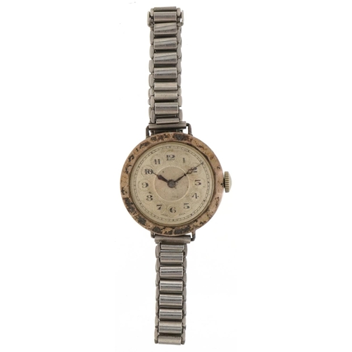 3306 - Silver ladies manual wind wristwatch having silvered dial with Arabic numerals, 27mm in diameter