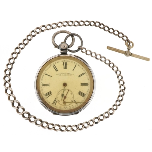 3353 - Kendal & Dent, silver open face key wind pocket watch having enamelled and subsidiary dials with Rom... 