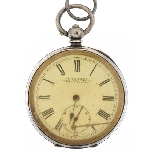 3353 - Kendal & Dent, silver open face key wind pocket watch having enamelled and subsidiary dials with Rom... 