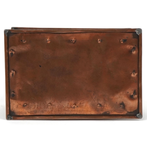 350 - Newlyn Arts & Crafts copper casket decorated with a an Imp, 8cm H x 20cm W x 13cm D