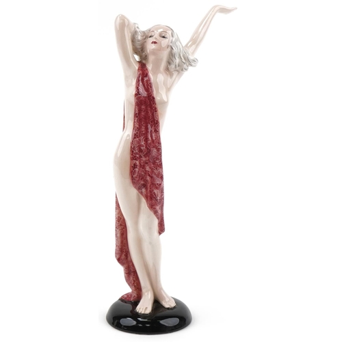 468 - Goldschneider figurine of a lady in pink flowing dress, impressed 6932 to the base, 41cm high