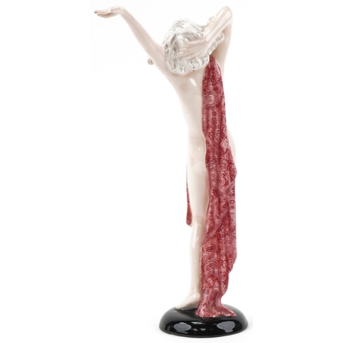 468 - Goldschneider figurine of a lady in pink flowing dress, impressed 6932 to the base, 41cm high