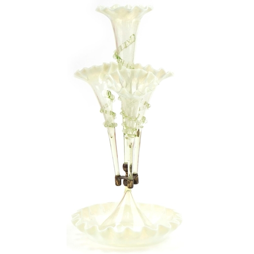 226 - Victorian Vaseline glass four branch epergne, 57cm high