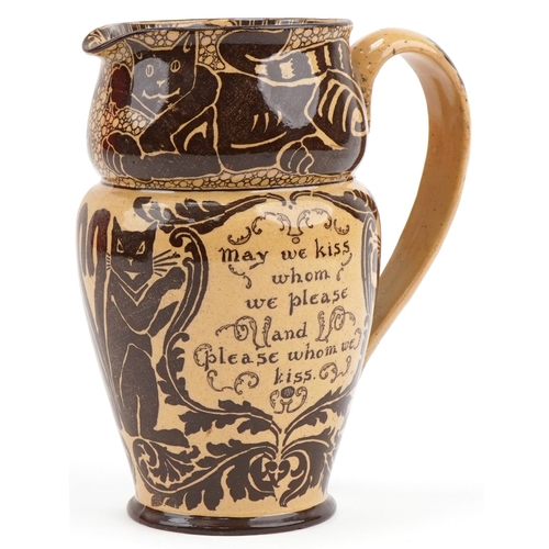 262 - Royal Doulton cat jug with motto 'May we Kiss whom we Please', patents applied for and numbered D745... 