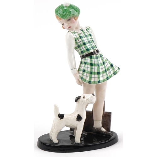 463 - Goldschneider Claire Weiss figurine of a girl with her Terrier, impressed number 7274 to the base, 2... 