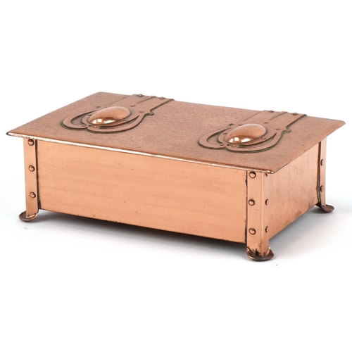 133 - Cambray Ware Arts & Crafts copper and wooden box and cover, 5.5cm H x 19cm W x 12cm D