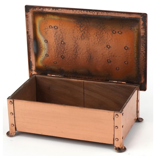 133 - Cambray Ware Arts & Crafts copper and wooden box and cover, 5.5cm H x 19cm W x 12cm D