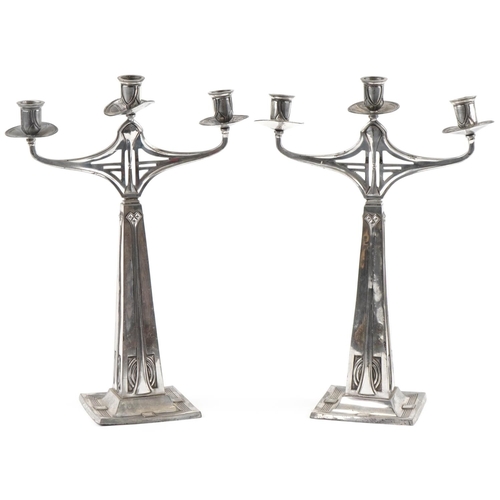 481 - Large pair of WMF Art Nouveau silverplated candlesticks, each 40cm high