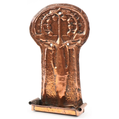 76 - Arts & Craft copper Tree of Life wall sconce, 49cm high