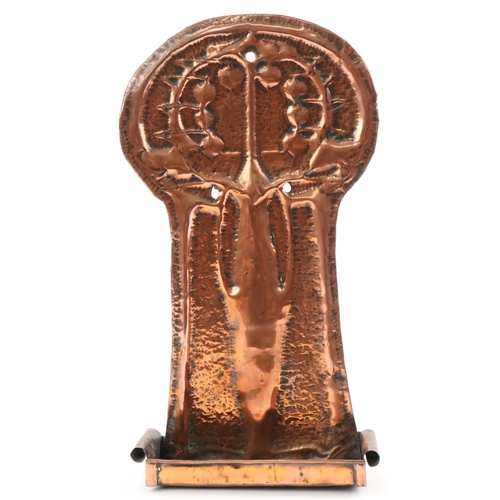 76 - Arts & Craft copper Tree of Life wall sconce, 49cm high