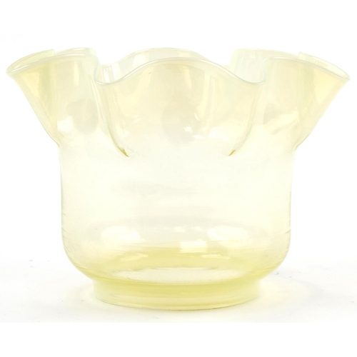 96 - Vaseline frilled glass lampshade, 14cm high