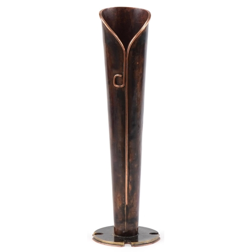 407 - Sam Fanaroff abstract design copper vase, SF03 to the base, 39cm high