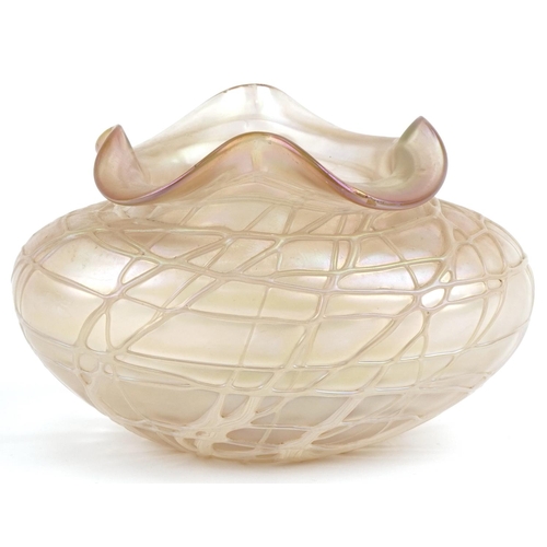 511 - Pallme König Art Nouveau spider web design glass vase, 13cm high