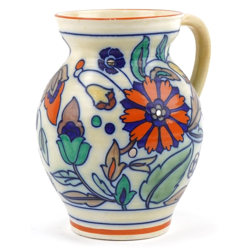 323 - Charlotte Rhead for Wardle Swansea Ware Roman pattern floral pitcher, 28cm high