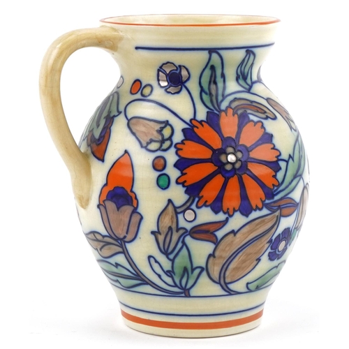 323 - Charlotte Rhead for Wardle Swansea Ware Roman pattern floral pitcher, 28cm high