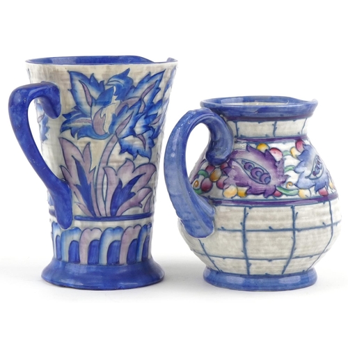 412 - Charlotte Rhead for Crown Ducal floral vase together with a jug, numbered 186 and 5391 to the bases ... 