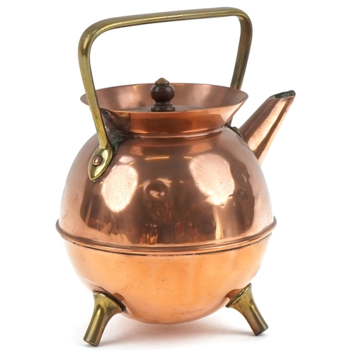 20 - Christopher Dresser design Benham & Froud copper and brass kettle, impressed marks to the base, 23cm... 