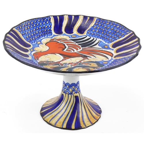 312A - Frederick/Charlotte Rhead for Royal Cauldon stylized tazza hand painted with a phoenix, 28cm in diam... 