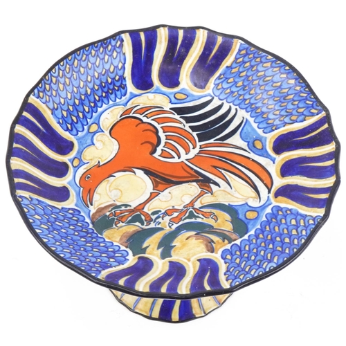 312A - Frederick/Charlotte Rhead for Royal Cauldon stylized tazza hand painted with a phoenix, 28cm in diam... 