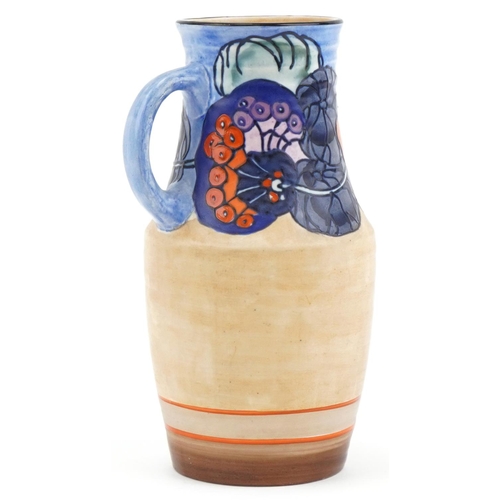 303 - Charlotte Rhead for Bursley Ware pottery jug with stylized flowers, numbered 1987 to the base, 27cm ... 