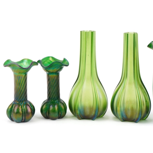 516 - Loetz glass vases including frilled examples, the largest 20cm high