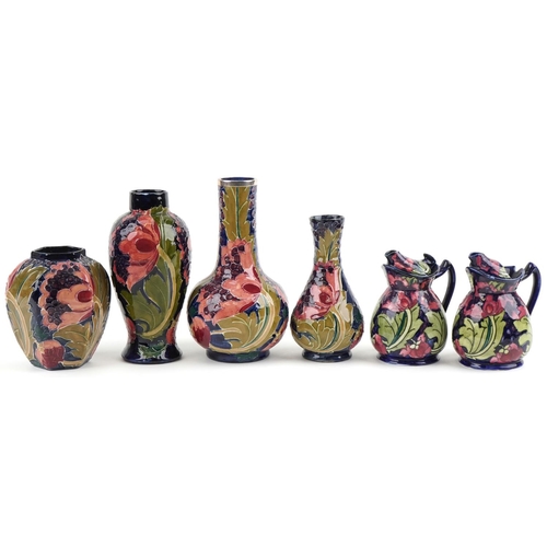 376 - Six pieces of Charlotte Rhead for Bursley Ware Seed Poppy including water jugs, the largest 22cm hig... 