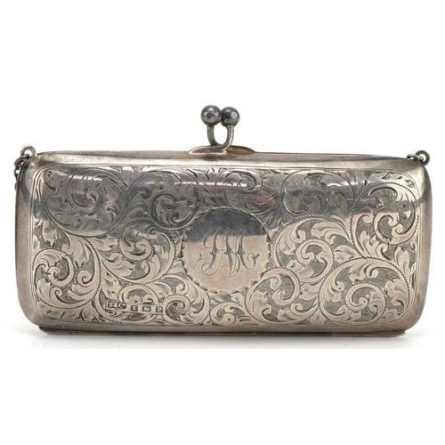 1129 - Sydney & Co, George V silver concertina purse with engraved floral decoration, Birmingham 1914, 11.5... 