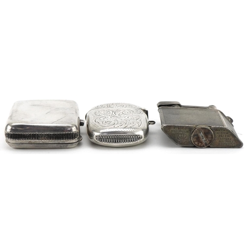 1132 - Objects including Victorian silver vesta and a silver engine turned pocket lighter, the largest 5cm ... 