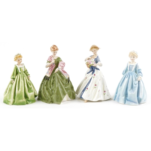 2102 - Four Royal Worcester porcelain figurines comprising First Dance 3629, Grandmother's Dress 3081, Gran... 